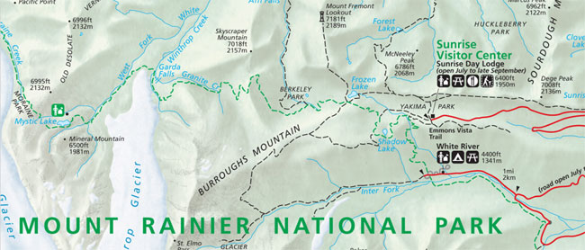Map of Shadow Lake area at Mt. Rainier National Park