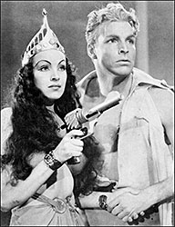 Princess Aura and Flash Gordon, played by Priscilla Lawson and Buster Crabbe in the 1936 film serial.