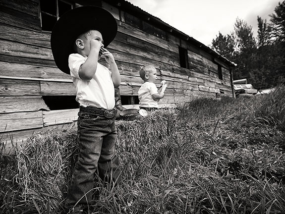 Children by old building