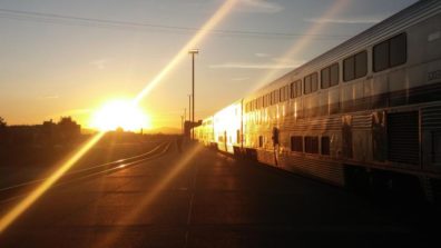 Train at sunrise