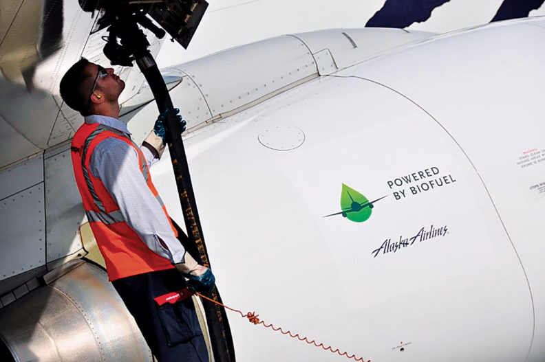 Alaska Airlines plane getting fueled