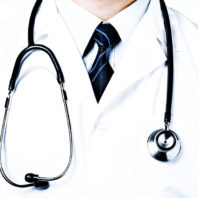 Stethoscope on a doctor's neck