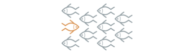 Illustration of school of fish with one swimming against group