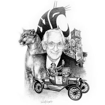 Drawing of Randall Johnson and WSU logo