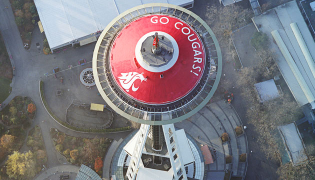 WSU logo on top of Space Needle