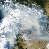 Satellite map showing smoke covering the entire state of Washington on September 5, 2017
