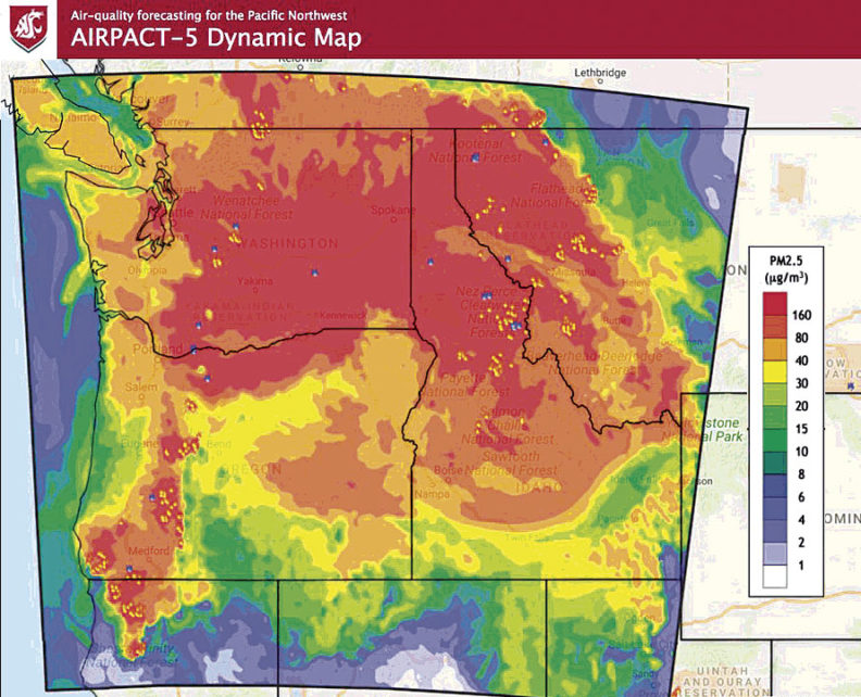 AIRPACT-5 Dynamic Map which forecasts air quality in the Pacific Northwest