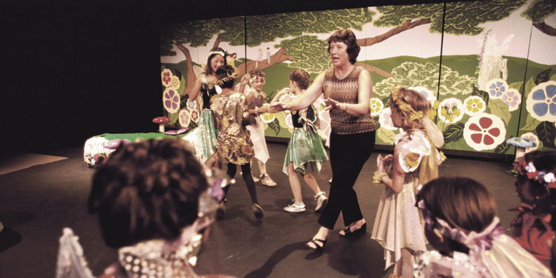 Sherry Schreck with young thespians in Wenatchee