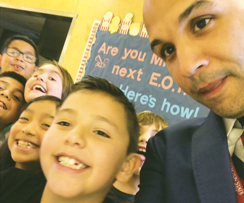 Superintendent Damien Pattenaude with Renton students
