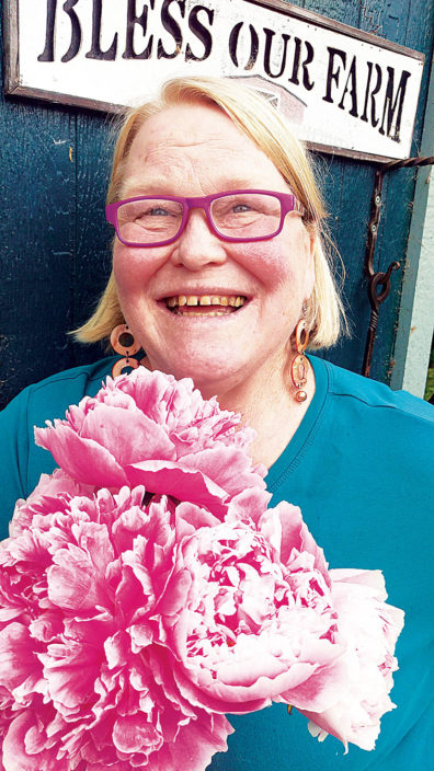 Patti Floyd with peonies