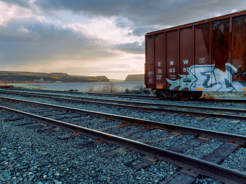 Looking Toward the Wallula Gap - train tracks and freight car