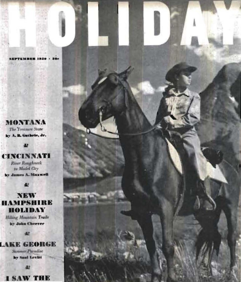 WSC veterinary student Pat Lewis on horseback, cover of Holiday magazine 1950