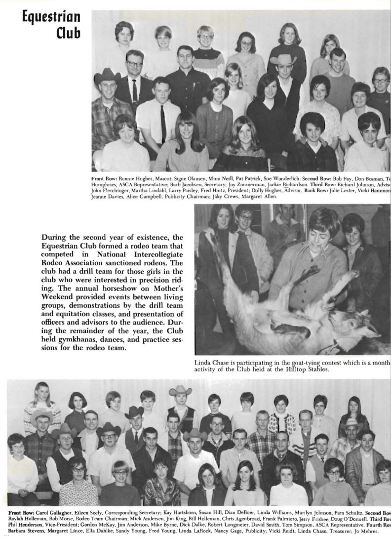 1968 Chinook, page about WSU Equestrian Team