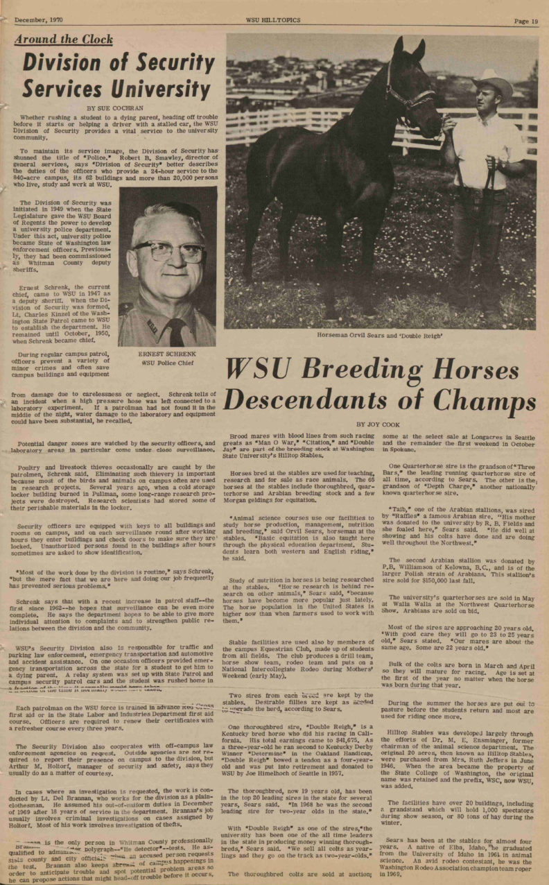 Hilltopics, Dec 1970 article on horse breeding