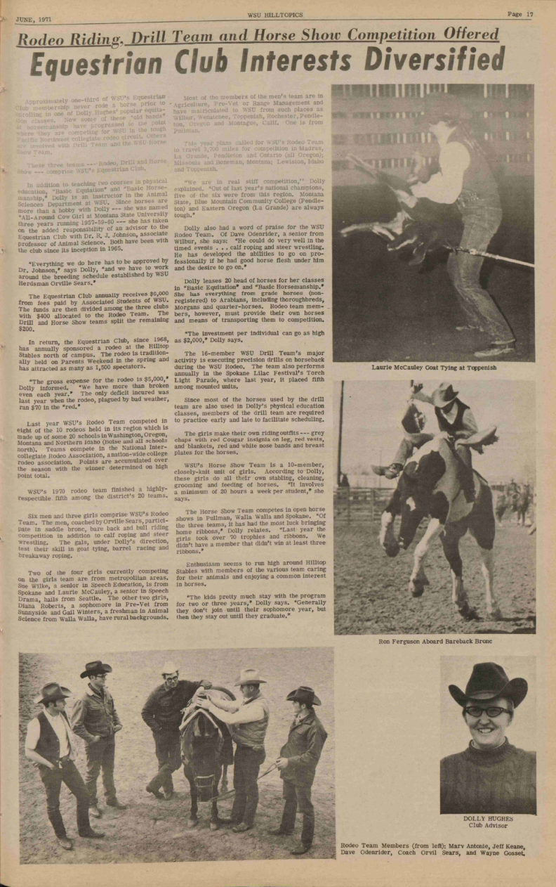 Rodeo riding, equestrian events at WSU 1971