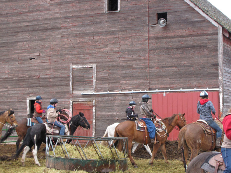 4-H working ranch program, 2013, Spokane. Kids on horses