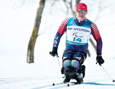 Sean Halsted skiing in 2018 Paralympics in PyeongChange, South Korea