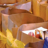 Bags of donated food