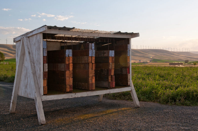 Alfalfa leafcutter bee hut exterior view