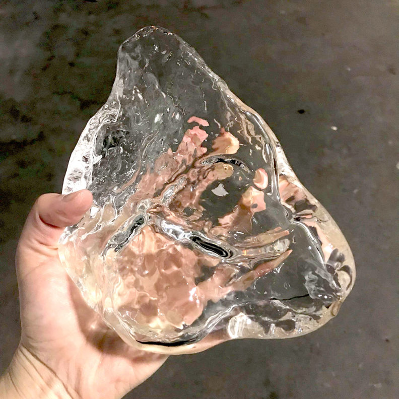 Holding a chunk of ice. Photo Debbie Lee