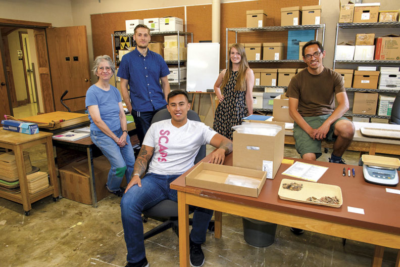 Diane Curewitz, Stephen Bergquist, Chris Sison, Cassady Fairlane, and Trent Raymer in the WSU Museum of Anthropology
