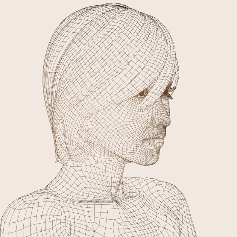 Wirefame design of a woman's head