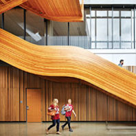 Stairs with CLT construction at WSU Everett - Photo Benjamin Benschneider