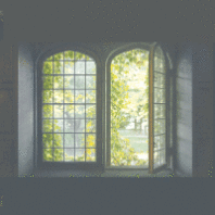 Illustration of an open window showing trees outside