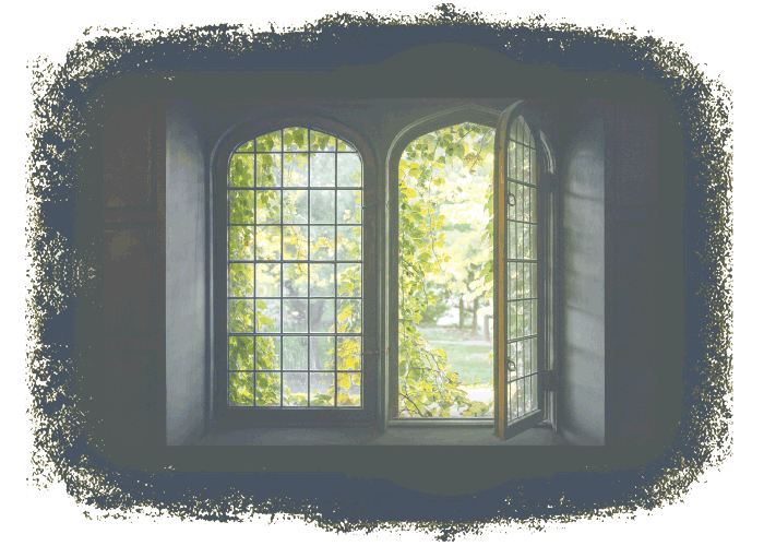 Illustration of an open window showing trees outside