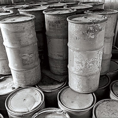 Barrels of ash from the 1980 eruption of Mount St. Helens