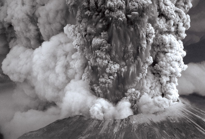 Ash and steam rises from Mount St. Helens on May 18, 1980