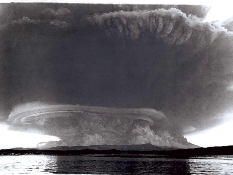 Ash cloud from Mount St. Helens seen from Cowlitz County