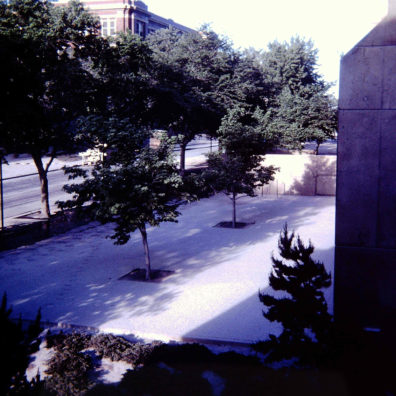 WSU Pullman physical sciences building terrace covered with ash