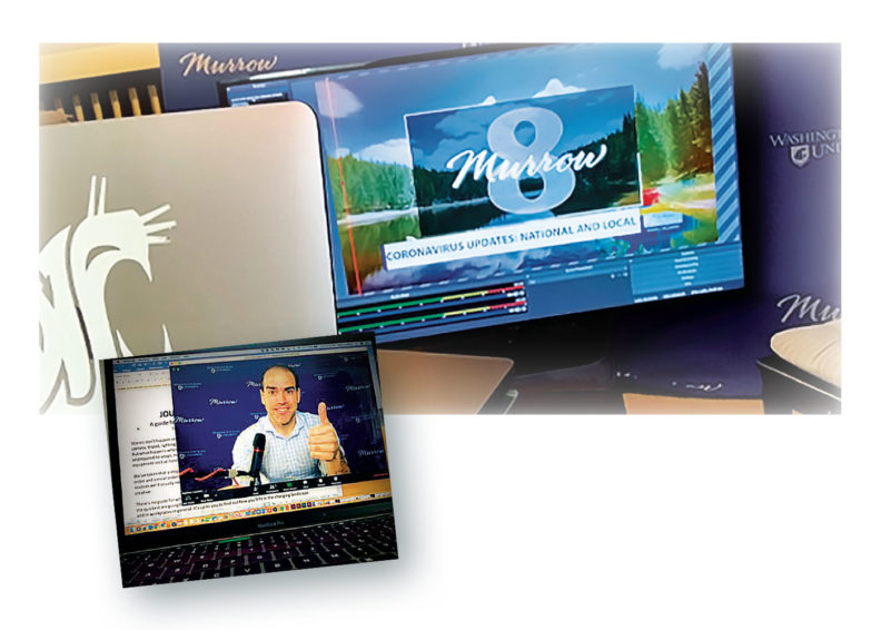 Video screens with Murrow 8 show and Matt Loveless