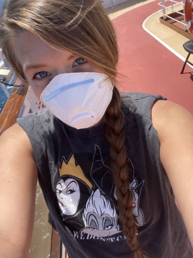 Mariah Brush wearing a mask on cruise ship in 2020