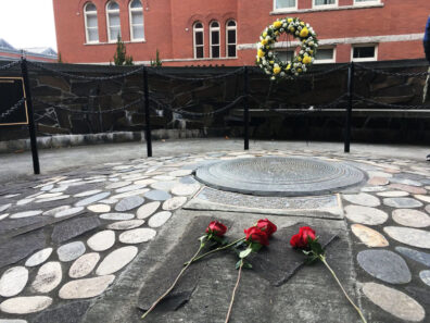 WSU Veterans Memorial in Pullman with roses on it