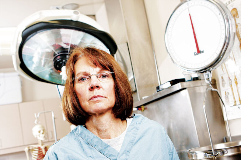 Spokane County Chief Medical Examiner Sally Aiken, M.D., poses for a photograph at the Forensic Institute (Spokane County Morgue Facility) inside Holy Family Hospital in Spokane, Wash. on Tuesday, January 12, 2010. Young Kwak for Pacific Northwest Inlander