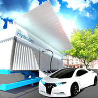 Car by small hydrogen fueling station. Courtesy The Protium Company