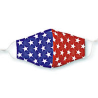 Blue and red face mask with stars. Staff illustration