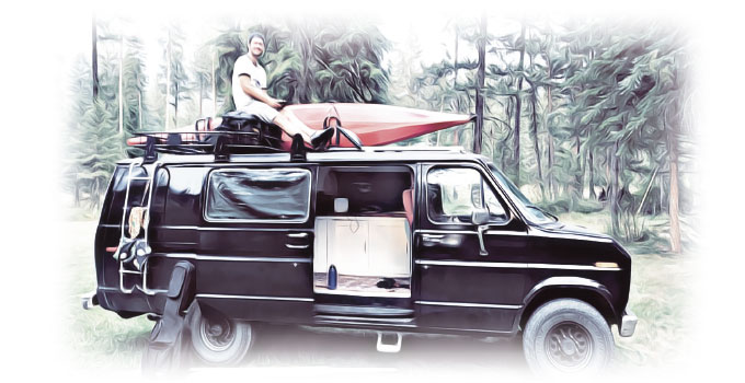 Dalton Russell on top of his renovated van