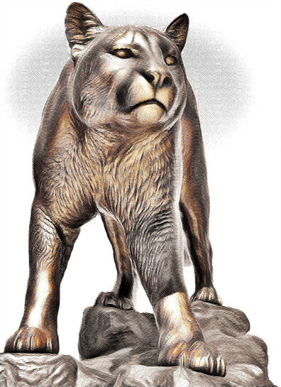 Illustration of cougar statue located on WSU Pullman campus