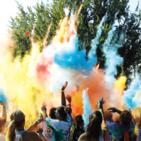Paint bombs shoot colors into the air at a 2015 race at WSU