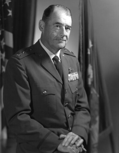 Black and white photo of retired US Air Force General Harry Edgar Goldsworthy