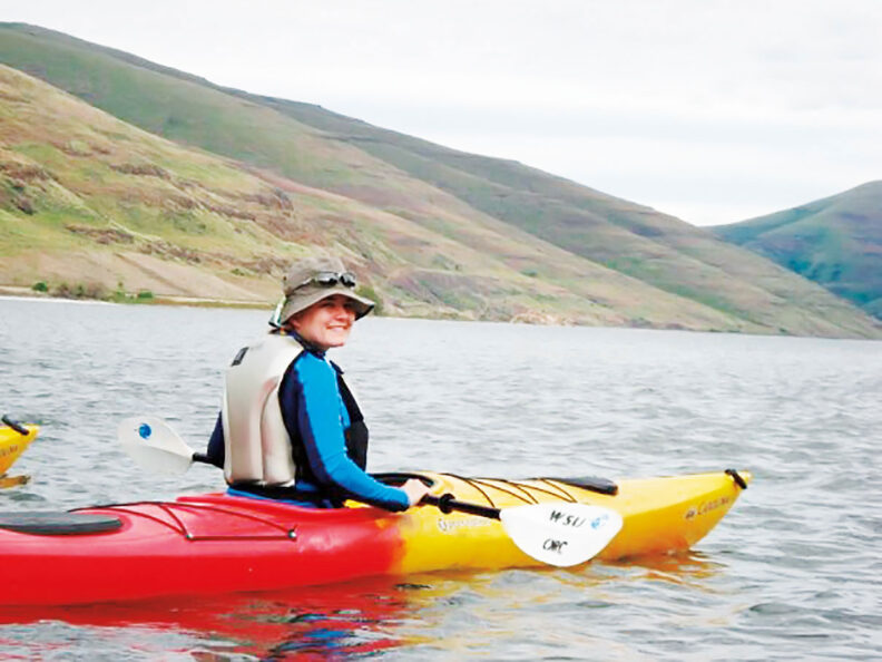 Donna Vingelen in kayak on the Snake River in Washington