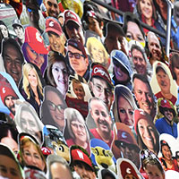 Cardboard cutouts of WSU football fans in the stands during 2020 home football game