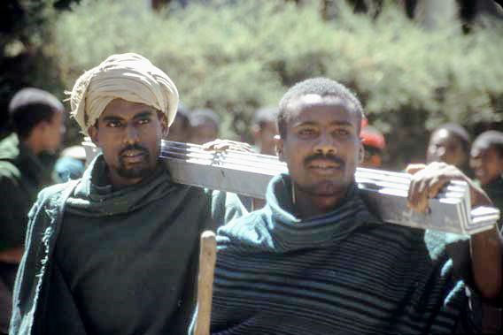 steel for the bridge was carried down trail