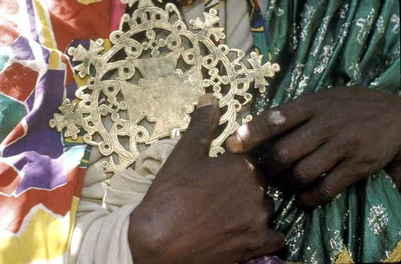 Ethiopian Orthodox priest holds a staff