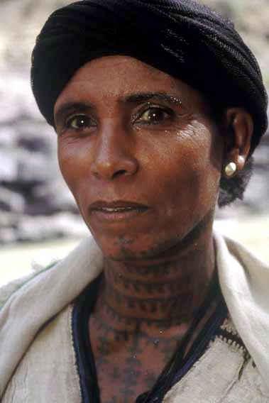 Ethiopian Orthodox woman displays tattoo