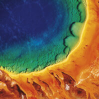 Aerial view of Yellowstone’s Grand Prismatic Spring