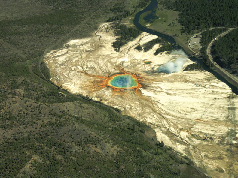 Yellowstone's Grand Prismatic Spring from above